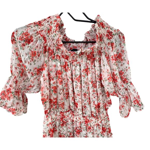 MISA Darla Dress Small Red Floral Ruffle Mini Off Shoulder Poppy Floral - Picture 6 of 11